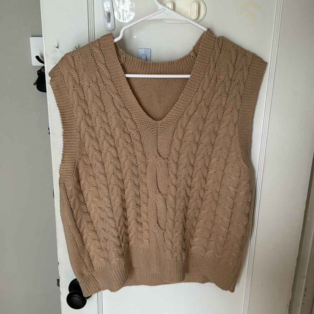 tan sweater vest